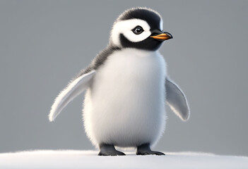 Adorable Penguin Chick Standing on Snow