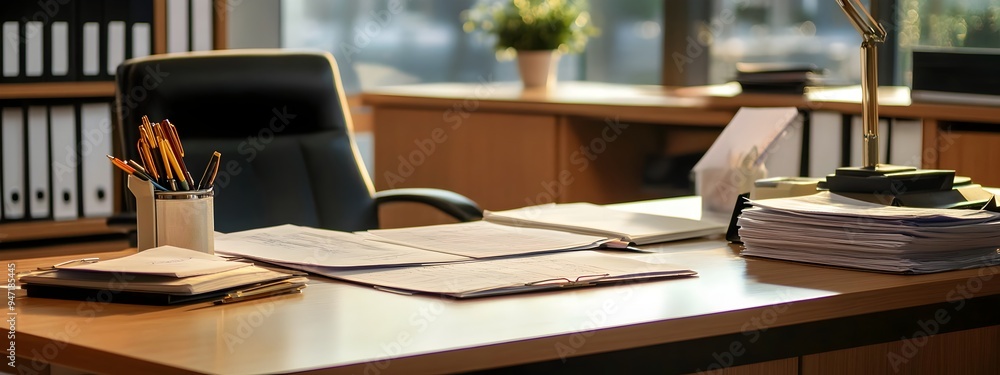 Aufkleber Professional Desk Setup with Documents and Empty Space for Copy