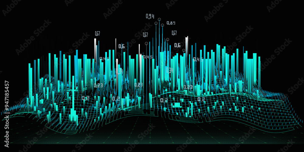 Wall mural abstract background graph from vawy grid and data lines on with dark. technology concept analytical 