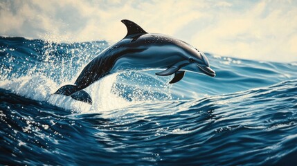 Fototapeta premium Dolphin Leaping Out of the Ocean