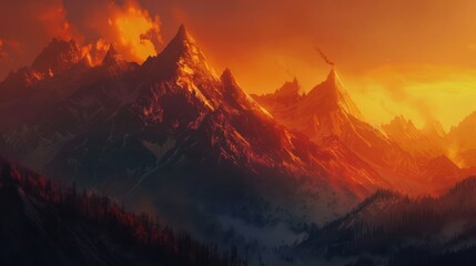 Naklejka premium Majestic Mountain Range at Sunset