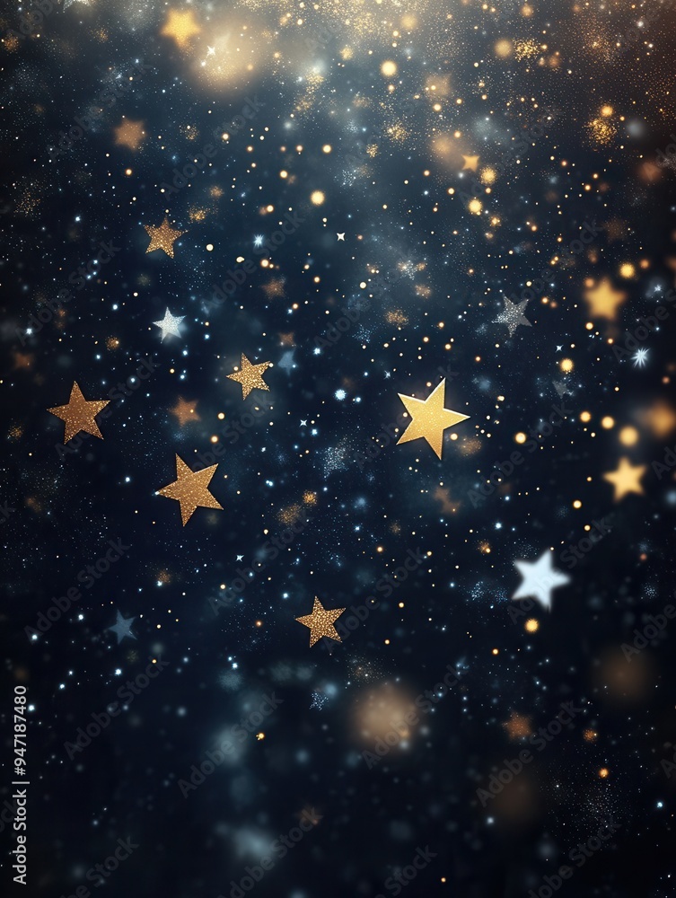 Fototapete golden stars of varying sizes shimmer against a dark backdrop, creating a tranquil and enchanting co