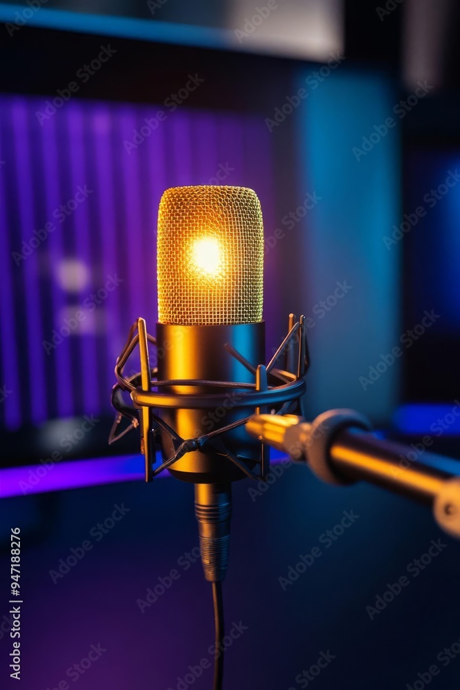 Poster engaging hightech podcast series with a dynamic discussion setup and sleek modern design for captiva