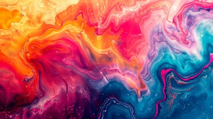 Fototapeta premium Abstract Swirling Liquid with Multicolored Marbling and Bubbles