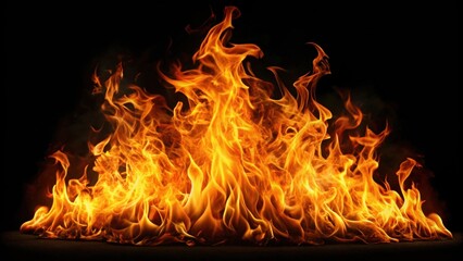Fototapeta premium Combustion isolated on black, showing a sample of flames, representing the fire element , flames, fire, combustion, heat, energy