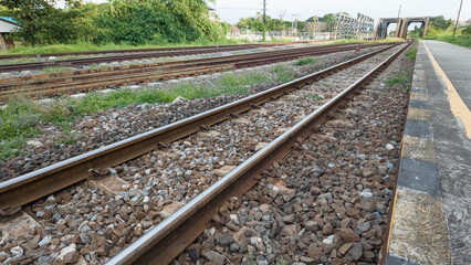 Fototapeta premium railway transportation travel cargo import export station nature industry track railroad vechicle business speed train travel tourism passenger nature background wallpaper copy space subway commuter 