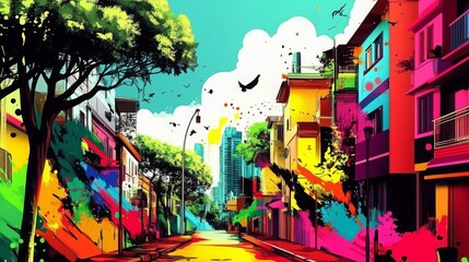 Whimsical Mandarin Pop Art in Ultra HD - Vibrant Graffiti Style Illustrations on Natural Background
