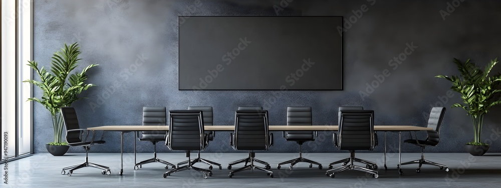 Aufkleber sleek and minimalist modern office with large conference table and empty space