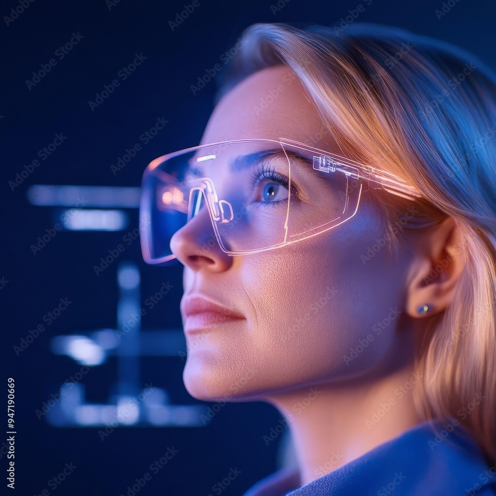Poster futuristic virtual podcast interface featuring holographic elements for dynamic narrative discussion
