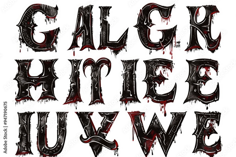 Poster a close-up shot of a set of letters with blood dripping down them, perfect for use in crime scene or