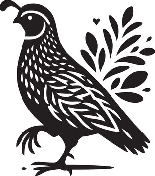 recommend clip art: quail bird black silhouette vector, silhouette vector art illustration