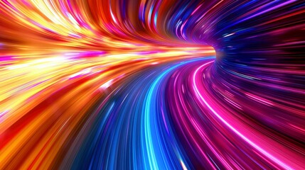 Abstract Tunnel of Vibrant, Curved Light Streaks