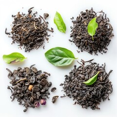 Fototapeta premium Black tea herbs in white background. Generative AI.