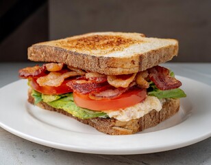 Sandwich with bacon and tomato on a plate