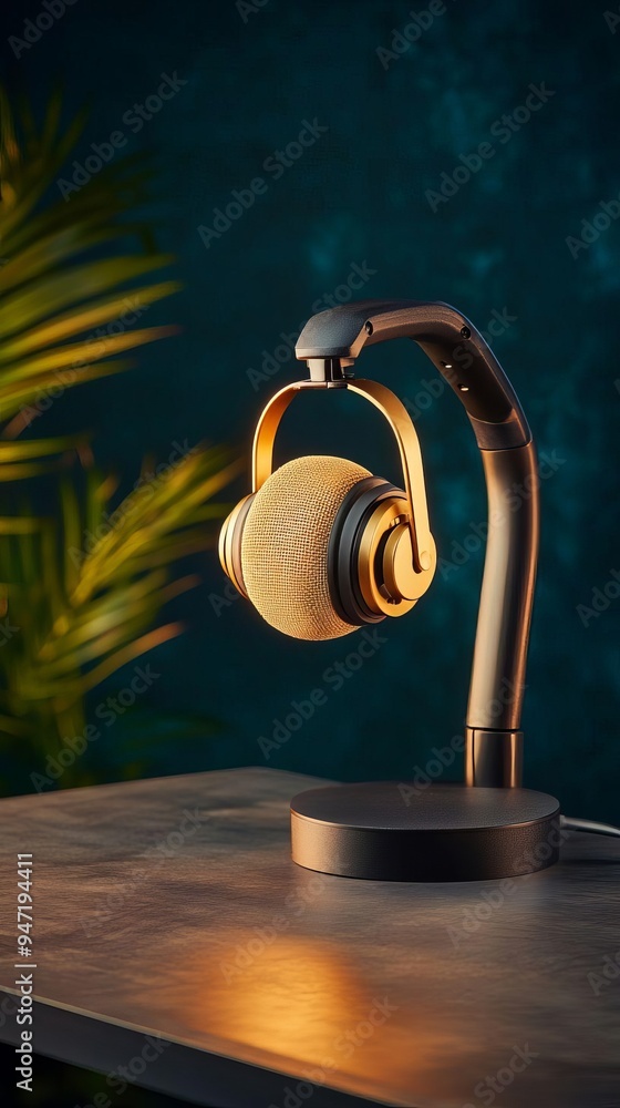Poster modern digital podcast studio setup featuring dynamic discussion elements and a sleek professional b