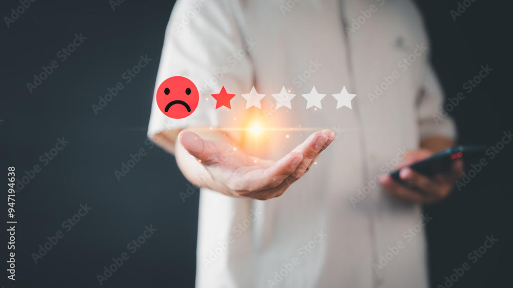 Fototapete business concept of customer dissatisfaction manifest through virtual interaction, accompanied by ne