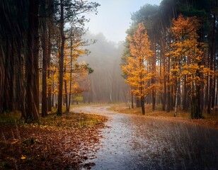 Fototapeta premium Autumn landscape with trees and forest