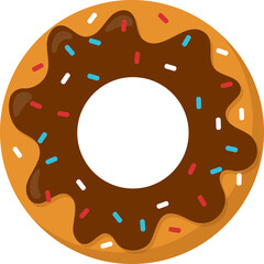 Sweet dessert donut with chocolate frosting and rainbow sprinkles