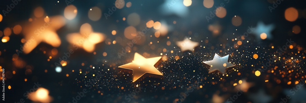 Aufkleber delicate stars of various sizes shimmer in gold and white, creating a serene atmosphere against a de