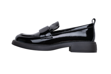 Classic black women's shoes isolated on a transparent background.