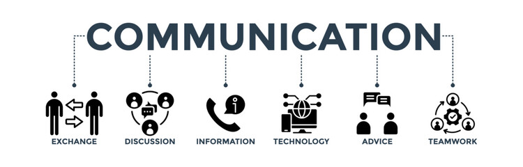 Communication banner web icon concept with icon of exchange, discussion, information, technology, advice, and teamwork 
