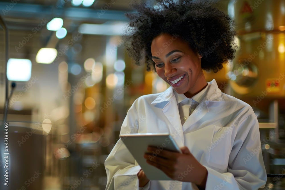 Canvas Prints a woman in a lab coat holds a tablet, suggesting a connection to technology and medical or scientifi