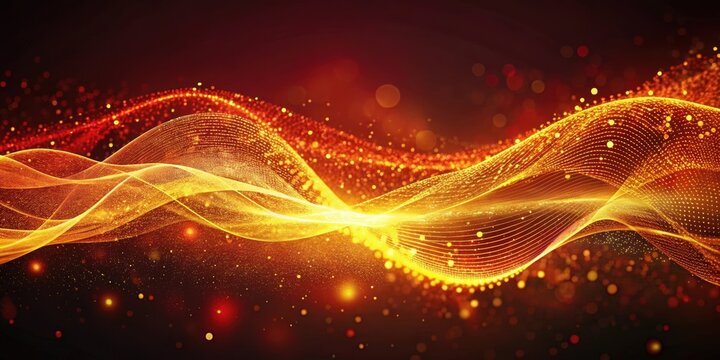Dynamic abstract wave pattern with particles in a glowing red and yellow palette, indicative of energy and movement, energy