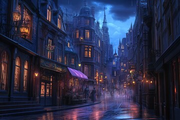 Obraz premium Rainy Night in an Old European City