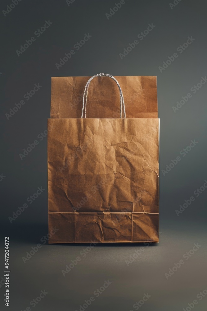 Poster a simple brown paper bag sitting on a table, ready for use