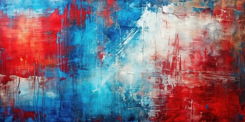 Abstract textured painting background in red and blue with scratches , art, colorful, vibrant, modern, design