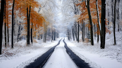 Naklejka premium Snow-Covered Path in the Forest 
