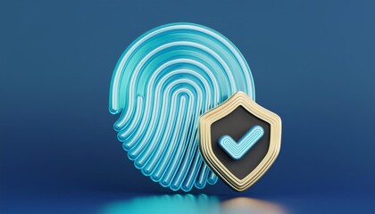 A digital illustration of a fingerprint with a shield symbol, representing identity protection and security.
