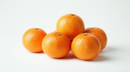 Cluster of oranges on a white background, welllit, high contrast, sharp details, botanical illustration style, natural light