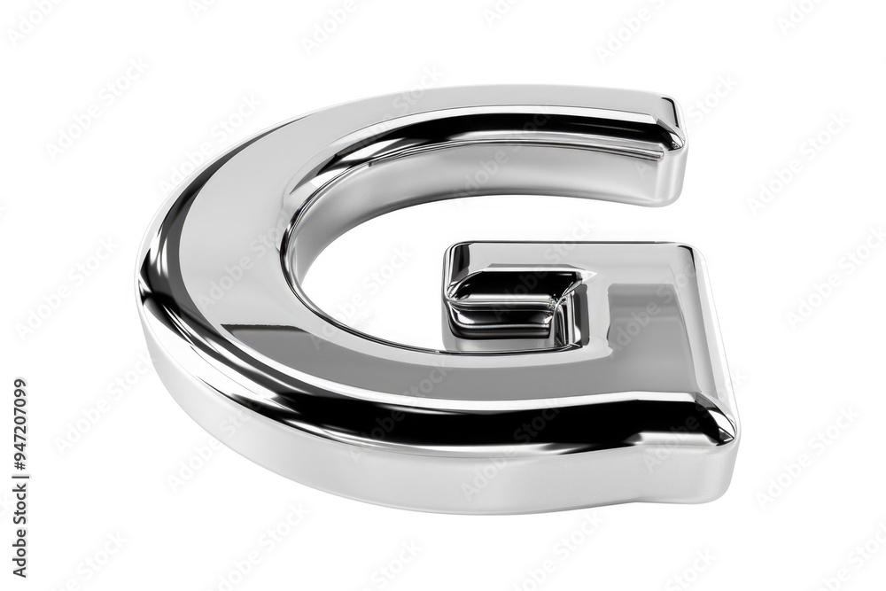 Poster a single chrome letter g on a white background, perfect for use in design projects
