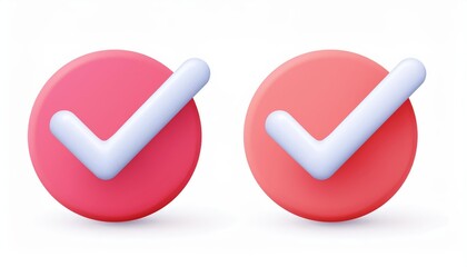 Two colorful check marks in pink and red circles, symbolizing confirmation and approval. Ideal for digital design and presentation.