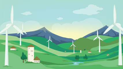 wind turbines farm. Landscape with windmill farm
