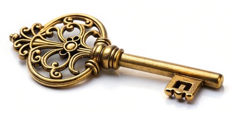 A close-up photo of a golden key with intricate carvings , security, unlock, access, mystery, secret, entrance, vintage