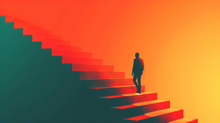 Abstract Concept of Man Ascending Towards Success