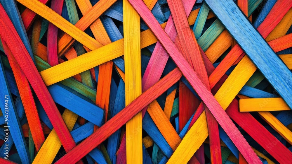 Poster abstract colorful lines of thin wood, arranged on a dynamic futuristic background, creating a vibran
