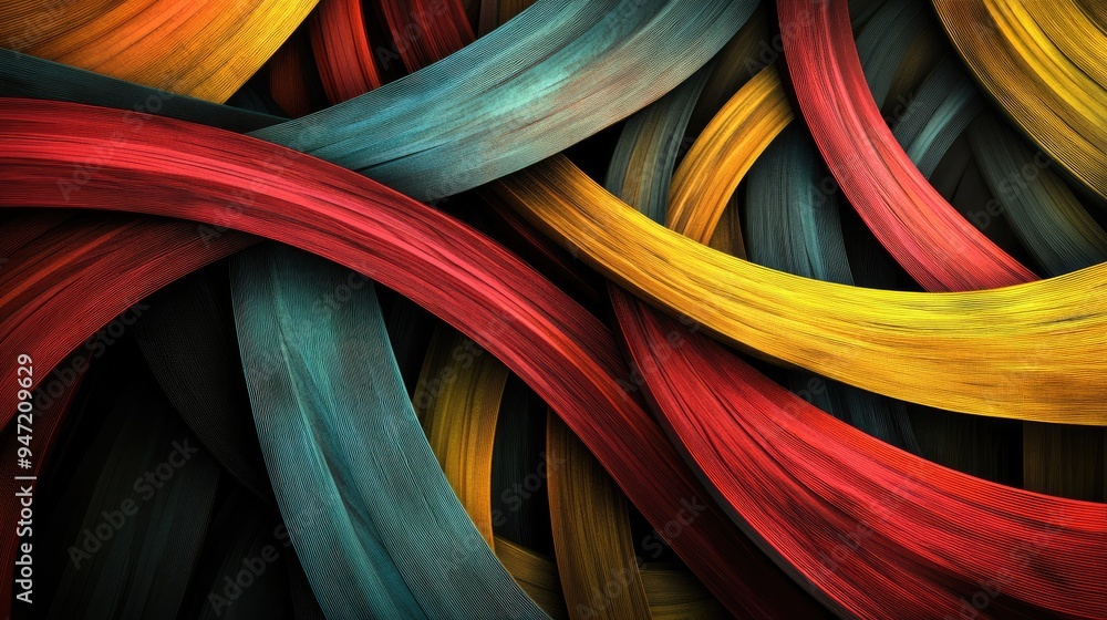 Poster abstract colorful thin wood lines on a dynamic futuristic background, blending vibrant colors with n
