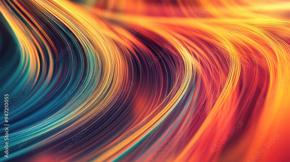Poster abstract vibrant lines of thin wood, on a dynamic futuristic background, creating a colorful and ene