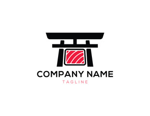 modern japanese restaurant logo, sushi and gate