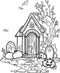 Fototapeta premium Cute Ghost Castle Halloween slogan retro design t-shirt design. Illustration Halloween card Haunted house