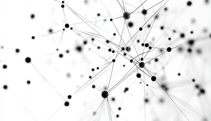 Abstract Network of Black Spheres and Lines on White Background
