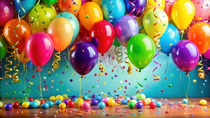 Vibrant party decorations with balloons, streamers, and confetti , celebration, festive, colorful, event, balloons, streamers