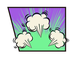 吹き出し　アメコミ　コマ　ドット柄　怒り　プンプン　紫・緑