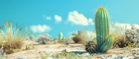 photography of cactus in a desert with a clear blue sky