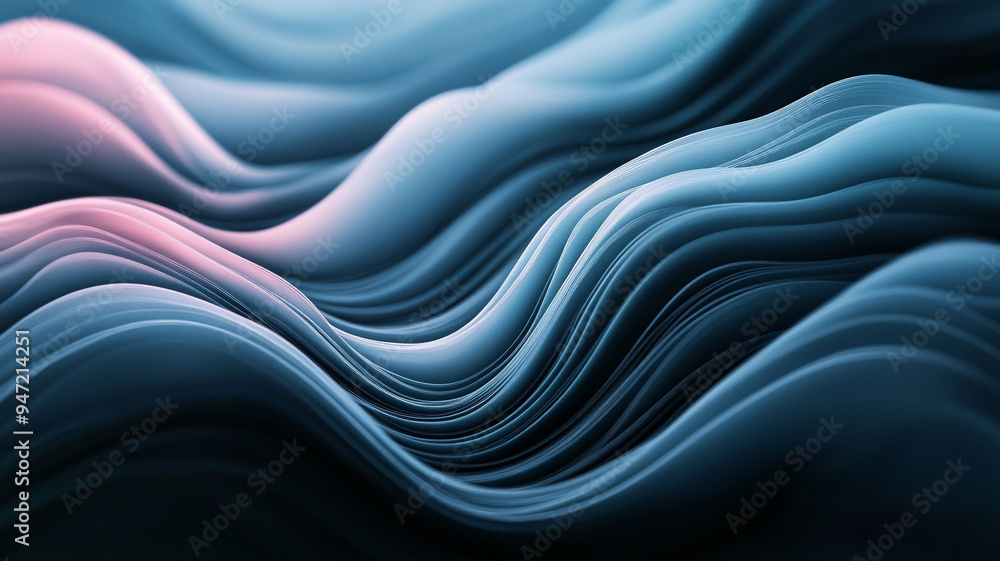 Poster flowing abstract waves in cool tones create a serene atmosphere in a digital composition showcasing 