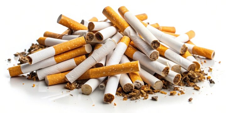 Pile of broken cigarettes representing quitting smoking, quitting, addiction, tobacco, health, unhealthy habits