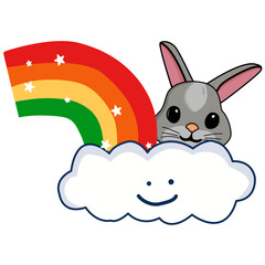 Boho Rainbow and clouds, stars,bunny cartoon drawings.